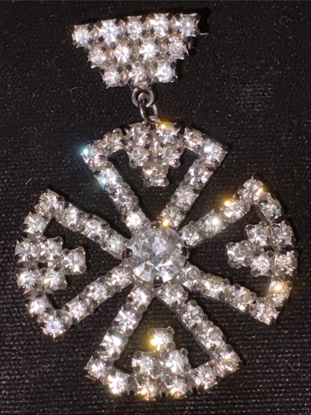 Vintage Crystal Cross brooch- Silver Tone
